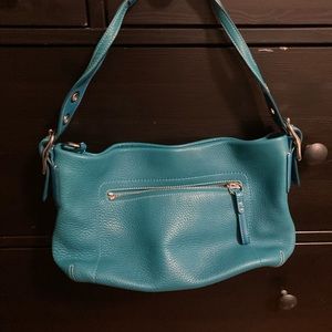 COACH Turquoise Pebbled Leather Split Handle Handbag